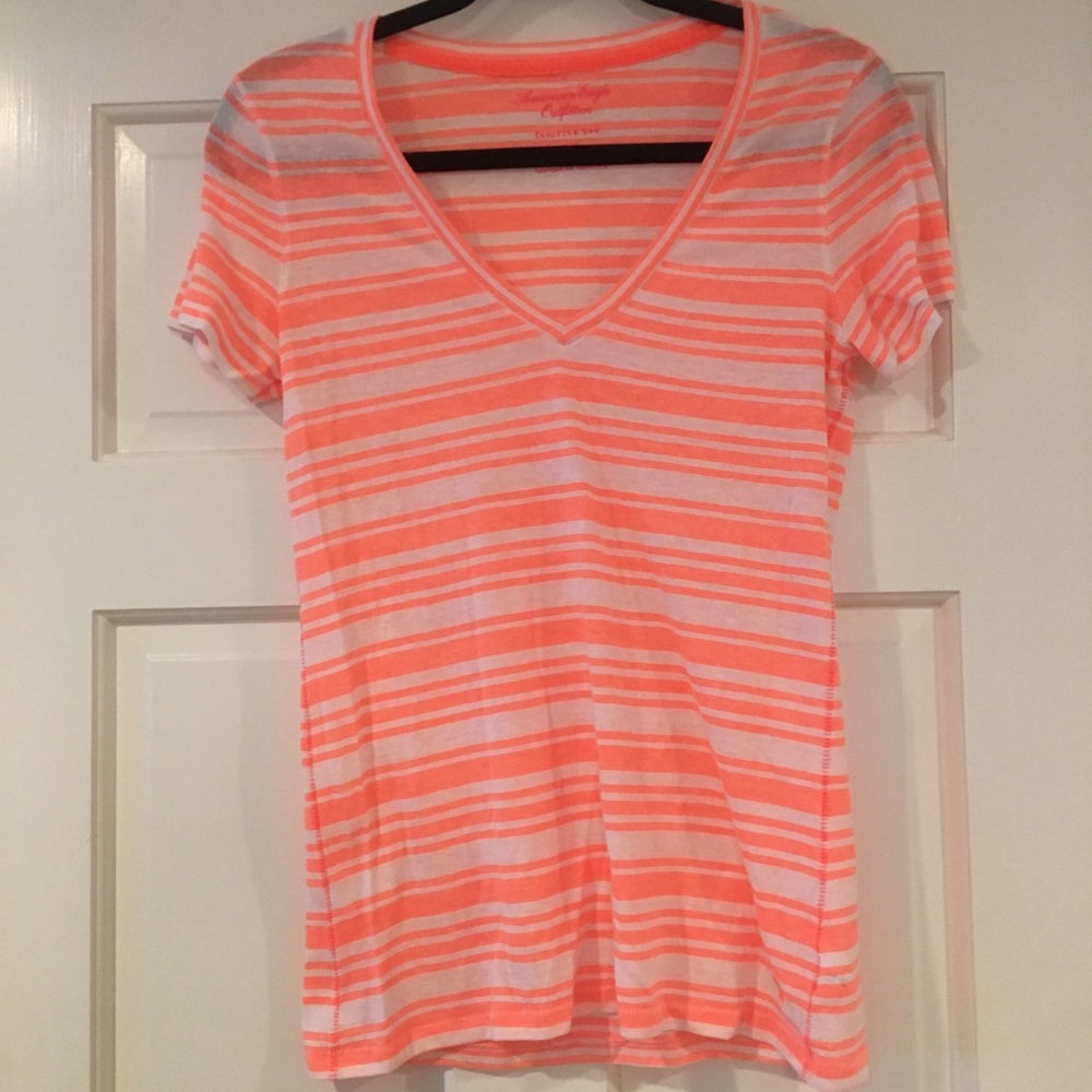 American Eagle Striped V-Neck T-Shirt